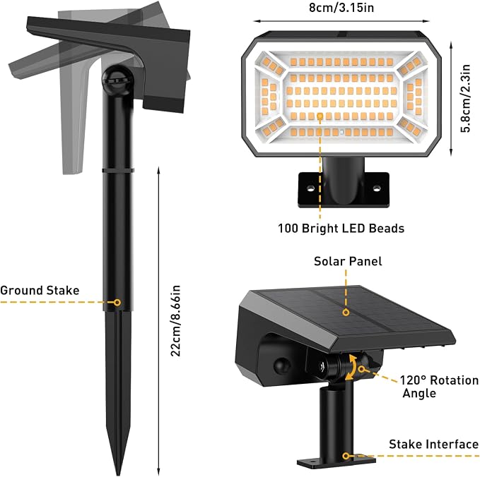 Solar Spot Lights Outdoor, 12 Pack Solar Landscape Lights with 100 LEDs Each, 4 Lighting Modes, IP65 Waterproof, 2-in-1 Adjustable Solar Spotlights for Yard Garden Pathway Driveway(Warm White)