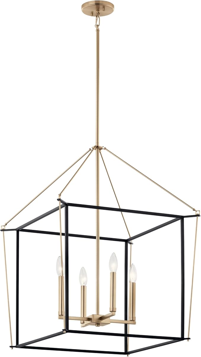 Kichler Eisley 4-Light Foyer Pendant, Soft Modern Light in Champagne Bronze and Black, Sloped Ceiling Compatible, for Foyer, Bedroom, Office or Kitchen (30" x 22.25" x 22.25"), 52627CPZ