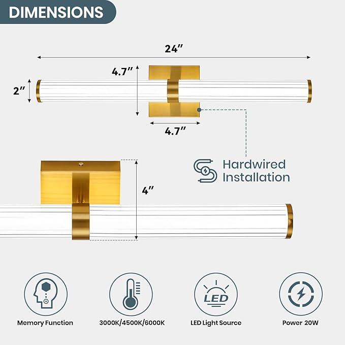 Modern Gold LED Wall Sconce with 3 Color Temperatures, Slim Vertical Linear Wall Light for Bedroom Bedside Living Room Staircase Bathroom