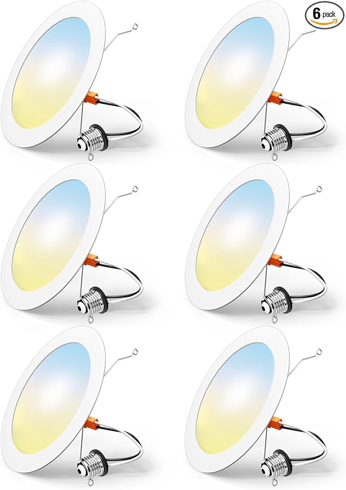 FREELICHT 6 Pack Retrofit LED Recessed Lighting 6 Inch, Selectable 2700K/3000K/4000K/5000K/6000K, Dimmable Flat LED Can Lights, 10W=110W, 1000LM, IC & Damp Rated, ETL & FCC, White