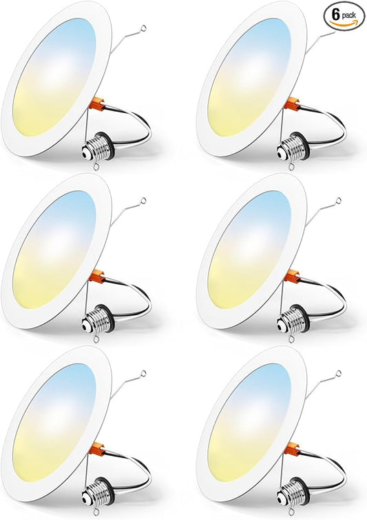 FREELICHT 6 Pack Retrofit LED Recessed Lighting 6 Inch, Selectable 2700K/3000K/4000K/5000K/6000K, Dimmable Flat LED Can Lights, 10W=110W, 1000LM, IC & Damp Rated, ETL & FCC, White