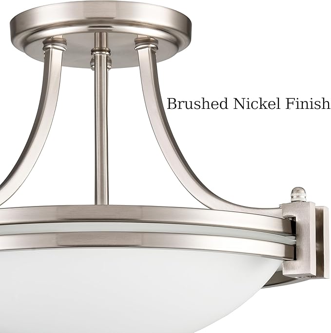 Brushed Nickel Semi Flush Mount Ceiling Light 12-Inch 2-Light Modern Milk Glass Light Fixture Flush Mount for Bedroom Hallway Staircase