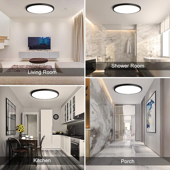 LEDLightsWorld 12 Inch LED Ceiling Light Flush Mount, 4000K Neutral White, 24W 3200LM Modern Round Lighting Fixture, Black Low Profile Ceiling Lights for Bedroom, Living Room, Stairway, Basement