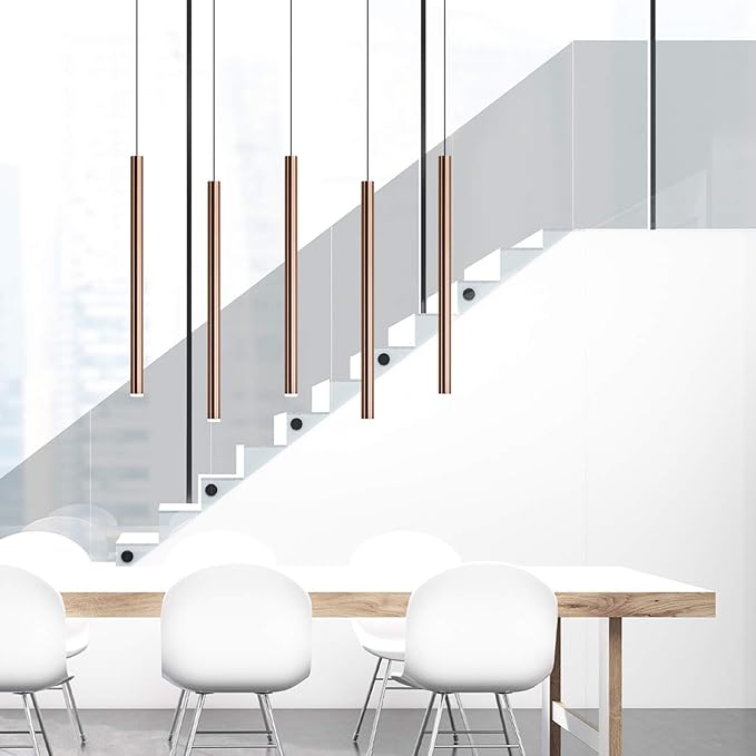 CANALIS 5 Mini Pendant Lighting Copper - LED Hanging Light Fixture for Kitchen Island, Bar, Foyer - Cluster Pendants - Dimmable, Adjustable Wire, Lamp Bulb Included