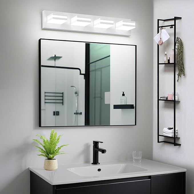 IZORRO LED Modern Bathroom Lights Fixtures(4-Light,Dimmable,360°Rotate),Matte White Acrylic Wall Lighting,Vanity Lights for Bathroom Over Mirror - 6000k 24In （No Assembly Required）