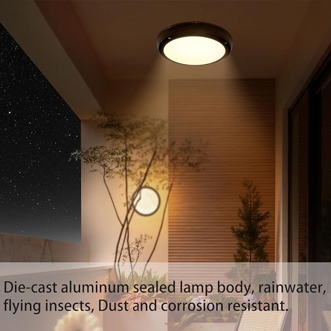 LED Flush Mount Ceiling Light,8.5Inch Outdoor Wall Lights,IP65 All Aluminum Sealed Damp,3000k,15W Round Modern Simple Porch Light, for Flat Walls or Ceilings in Wet Areas.
