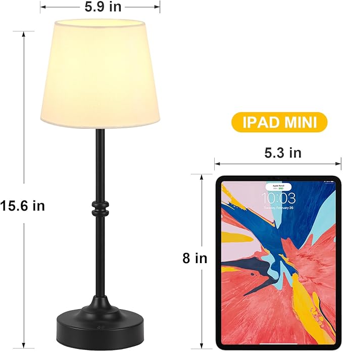 Kakanuo Rechargeable Cordless Table Lamp Black - 2 Pack 4000mAh Battery Operated Lamp, 3000K Warm Light, Touch Control Stepless Dimming, for Bedside, Dining Table, Home Decor