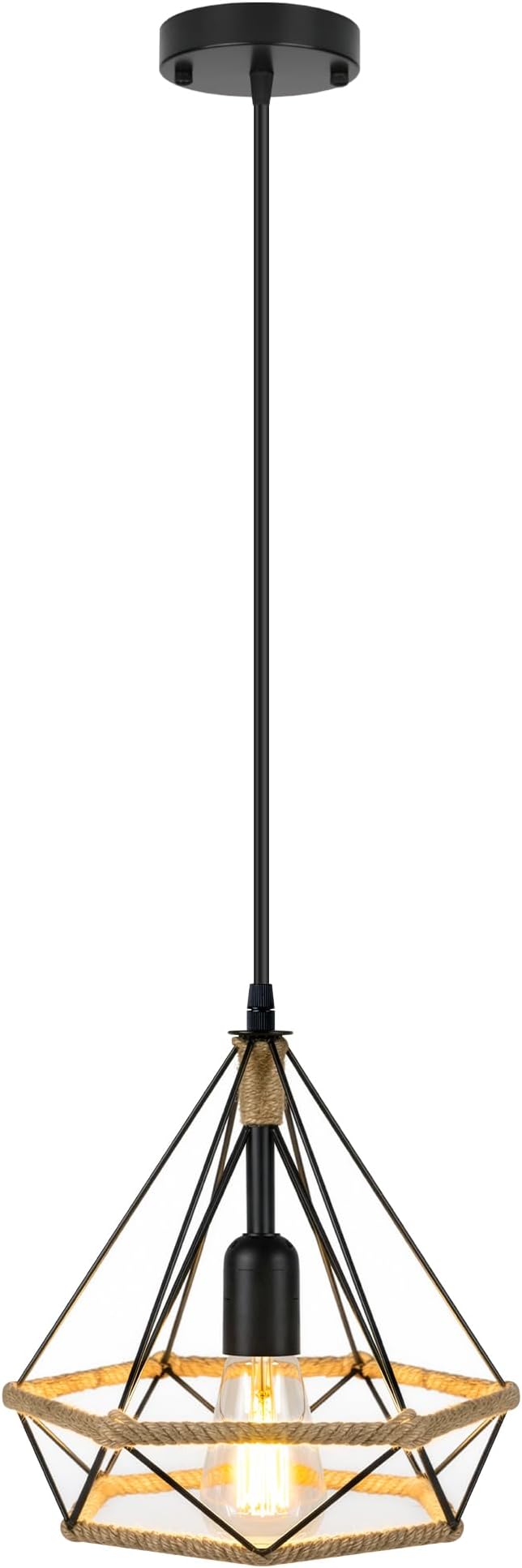 ropelux Pendant Lights Fixtures, Black Farmhouse Kitchen Island Lighting, Adjustable Height Modern Metal Hanging Light Fixture for Kitchen Island Sink Dining Room Bedroom- 1 Pc