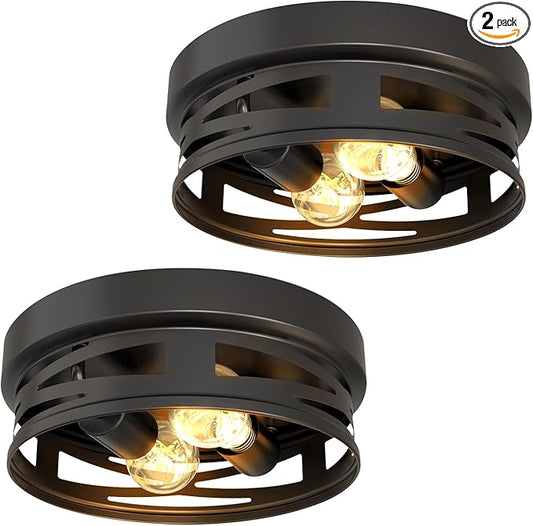 Sunco Flush Mount Ceiling Light, Farmhouse Light Fixtures, Hallway Ceiling Light Arcadia Industrial, 11" Diameter, 800 LM, Dimmable A19 Edison LED Bulbs Included, E26 Base, 8.5W=60W UL/ETL/T20 2 Pack.