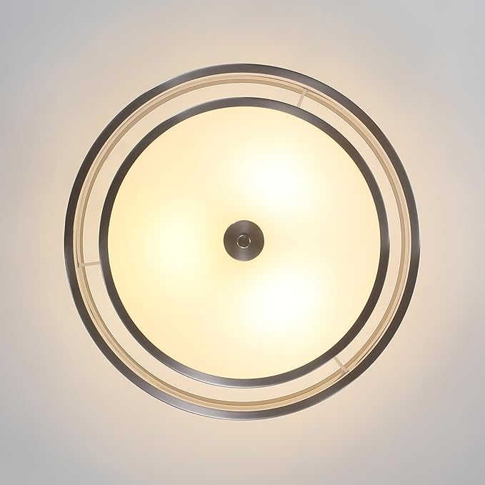 BUXVRCS Semi Flush Mount Ceiling Light Fixture, Modern Light Fixtures Ceiling Mount with Fabric Shade, 3-Light Double Drum Lighting Fixtures Close to Ceiling Light for Bedroom (Brushed Nickel)