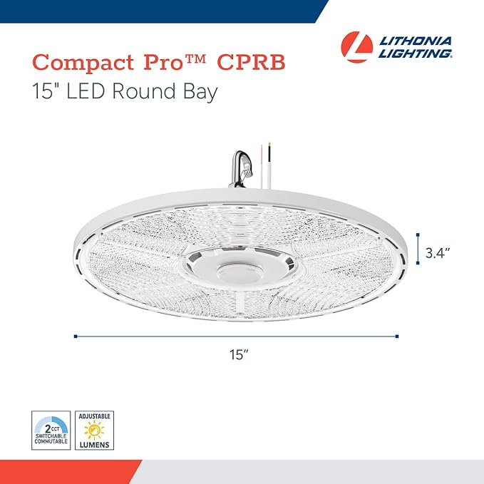 Lithonia Lighting Compact Pro Round LED High Bay Light, Ceiling Lighting Fixture, Adjustable 21000/24000/27000 Lumens, Selectable 4000K/5000K, UVOLT 120–347V, White (CPRB ALO14 UVOLT SWW9 80CRI DWH)