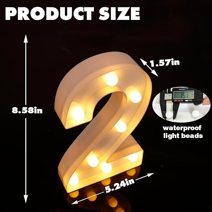 LED Marquee Numbers, Small Light Up Numbers for Party, 8.58 Inch Battery Powered Lighted Number for Birthday, Night Light, Table or Home Decor (Number 2)