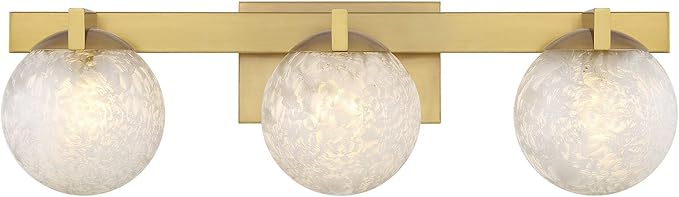 Savoy House 8-1017-3-322 Darien Contemporary Ice Glass Bathroom Vanity Wall Light, 3-Light 180 Total Watts, 7" H x 25" W, Warm Brass