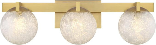 Savoy House 8-1017-3-322 Darien Contemporary Ice Glass Bathroom Vanity Wall Light, 3-Light 180 Total Watts, 7" H x 25" W, Warm Brass