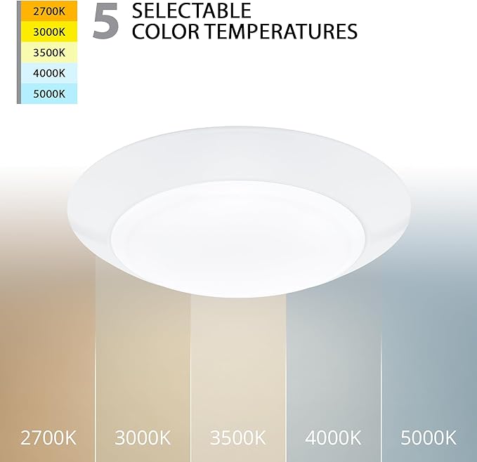 WAC Lighting Disc 6in LED Round Flush Mount with Recessed Retrofit Kit 5-CCT Selectable 2700K-3000K-3500K-4000K-5000K 15W 950 Lumens in White (Pack of 10)