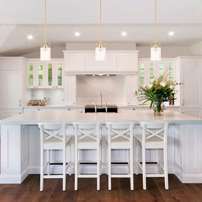 ALICE HOUSE 3 Pack Mini Modern Pendant Lights for Kitchen Island, Brushed Brass Glass Hanging Lamp, Contemporary Coastal Pendant Lighting for Dining Room, ETL Listed, AL2218-P3