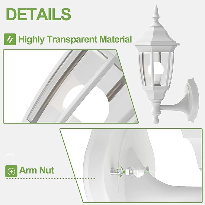 EMART Plastic Outdoor Wall Light Fixtures with Bulbs, Waterproof and Anti-Corrosion Porch Sconces, Exterior Lanterns Wall Mount Lamp for Outside, Garage, Front Door, House, Patio, 2 Pack, White