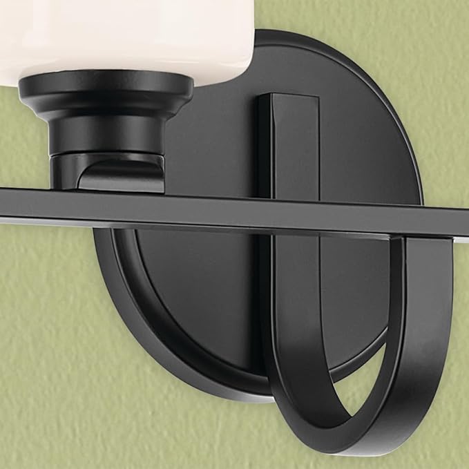 Kichler Gioe 4-Light Bathroom Vanity Light Fixture with Opal Glass in Black, Modern Wall Mount Over Mirror Lighting for Powder Room (32.25" W x 10.5" H), 55227BK