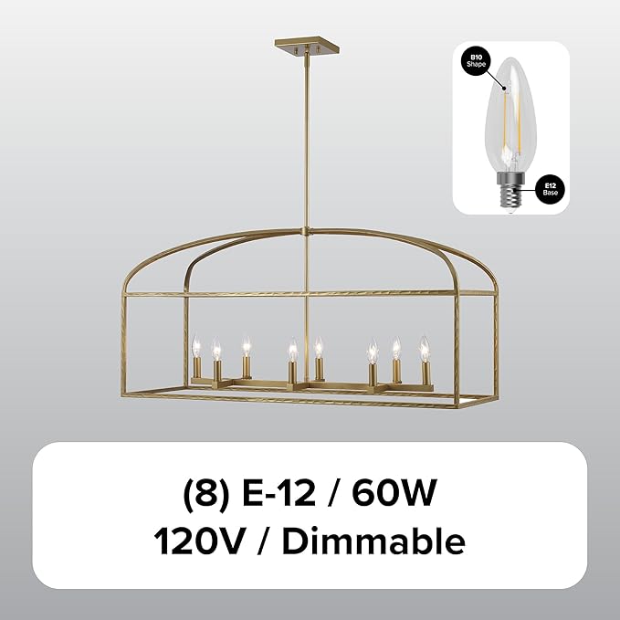 Asher Hamilton AHP-210AG Montclair 40 Inch Pendant Light | Adjustable 18.9 to 57.6 Inch Height | E12 Candelabra Base | Dry Rated for Indoor Use Only | Antique Gold Finish