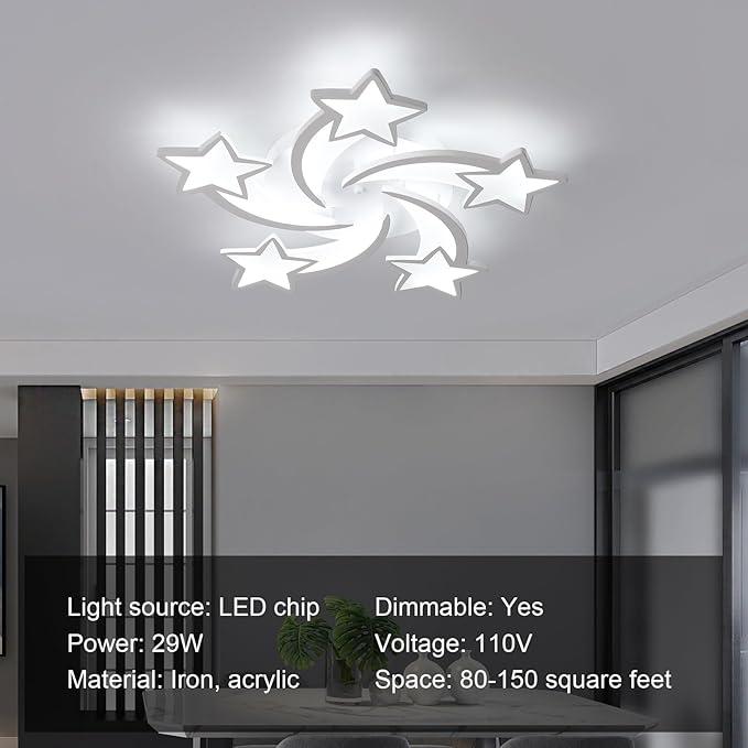 JAYMP Flower Shaped Ceiling Light Dimmable Modern Ceiling Lamp Remote Control LED Lighting Fixture for Bedroom Living Room Dining Room (White/5 Stars)