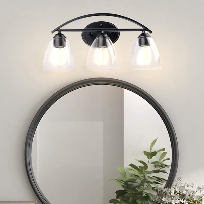 Lightdot Vanity Lights, 3 Light Bathroom Light Fixtures, Modern Vanity Light with Clear Glass Shade for Bathroom, White Bathroom Wall Lamp for Mirror Bedroom Living Room Kitchen Hallway Cabinet Porch