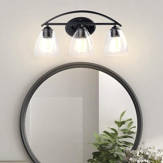 Lightdot Vanity Lights, 3 Light Bathroom Light Fixtures, Modern Vanity Light with Clear Glass Shade for Bathroom, White Bathroom Wall Lamp for Mirror Bedroom Living Room Kitchen Hallway Cabinet Porch