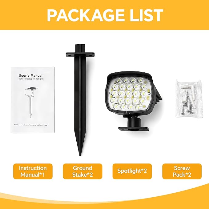 Solar Spot Lights Outdoor, 2 Pack 58 LED Solar Landscape Spotlights, Auto On/Off 3 Lighting Modes, 2-in-1 IP65 Waterproof Solar Landscape Lights for Yard Garden Pathway Tree