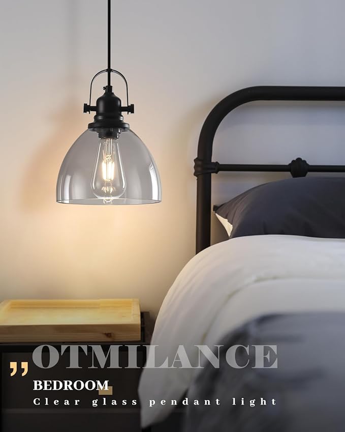 Smoke Gray Glass Pendant Lights Kitchen Island, 7.5 inch Island Pendant Lights for Kitchen, Modern Clear Kitchen Pendant Light 2-Pack, Farmhouse Pendant Lights for Kitchen, Bedroom, Bathroom