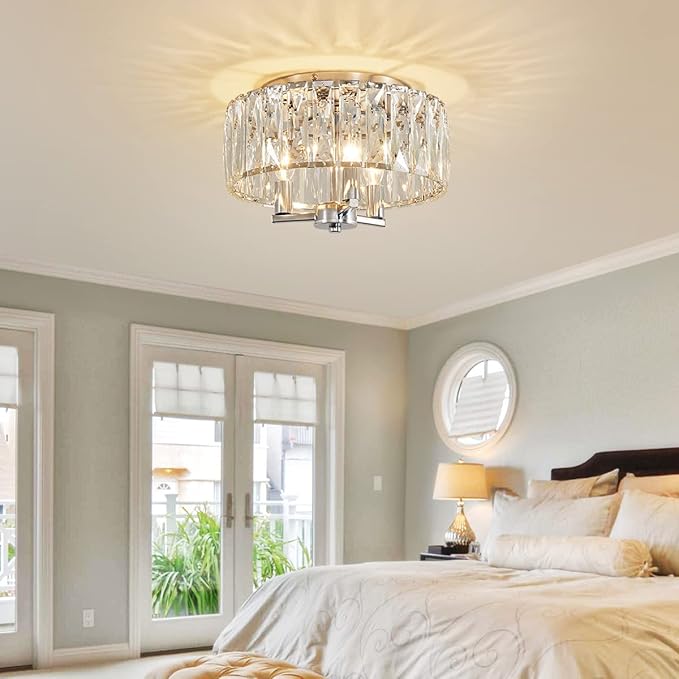 AGV LIGHTING CL002C K9 Crystal Flush Mount Ceiling Light Fixture, Perfect for Living Room, Bedroom, Dining Room, Chrome Finish