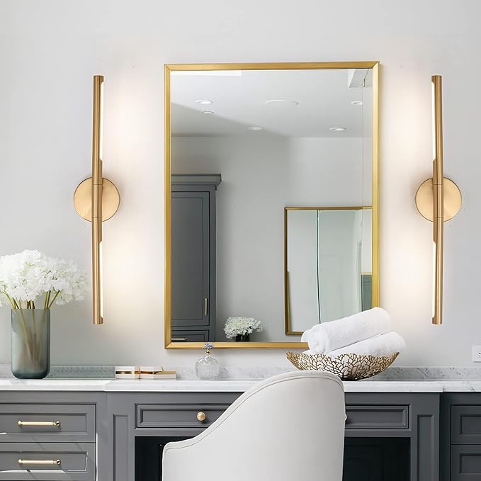 Gold Bathroom Light Fixtures Over Mirror 24 Inch, 18W 360° Rotatable Dimmable 4000K Led Brass Vanity Lighting Fixture, Brushed Gold Bathroom Vanity Lights Above Mirror
