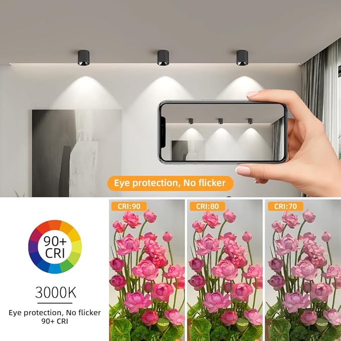 24W LED Dimmable Black Ceiling Spot Light 4.92'' Aluminum CRI90 3000KCylinder Spotlight Indoor Modern Minimalist Focus Black Ceiling Down Light Fixture for Living Room Hallway Foyer 3 Pack
