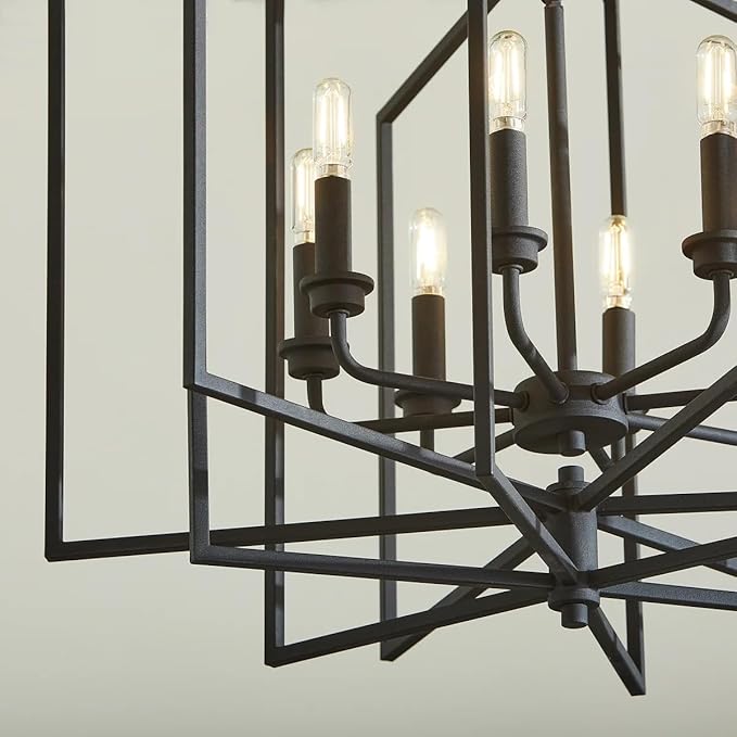 Quorum 888-8-69 Transitional Eight Light Pendant from Hammond Collection in Black Finish,