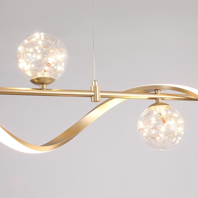 Island Lights for Kitchen, Modern Dining Room Light Fixture Linear Kitchen Island Lighting (6-Light Gold)