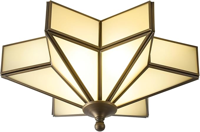Star Vintage Bronze Ceiling Light - 12.2 Inch Small Milk Glass Antique Flush Mount Fixture - Mid Century Black Art Deco Lighting for Kitchen Hallway Bedroom Bathroom Laundry Entryway Farmhouse Hall
