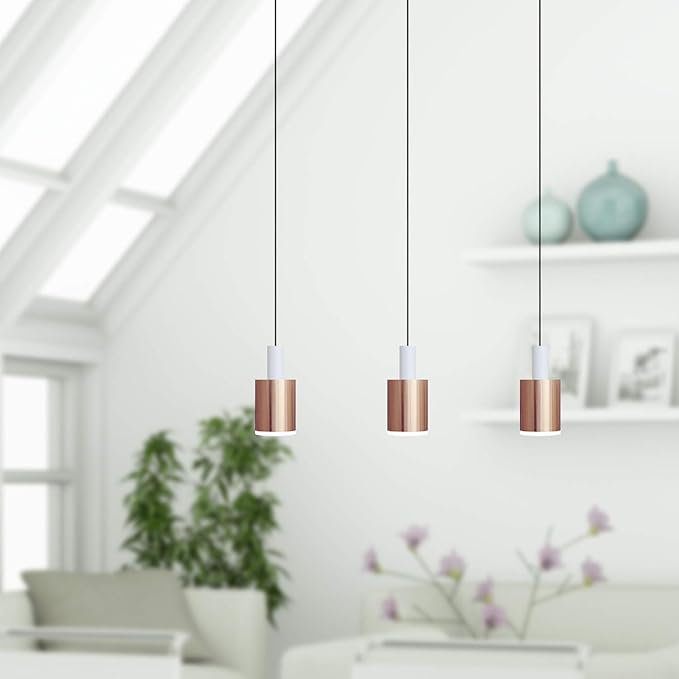 Virgo 3 Mini Pendant Lighting White-Copper - LED Hanging Light Fixture for Kitchen Island, Bar, Foyer - Cluster Pendants - Dimmable, Adjustable Wire, Lamp Bulb Included