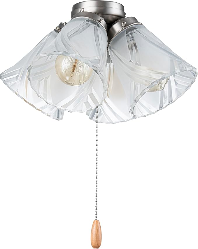 Aspen Creative 22016-3, Four-Light Ceiling Fan Light Kit with Pull Chain, Brushed Nickel Finish with Frosted and Clear Glass Shades, 14" Diameter x 7-3/8" Height