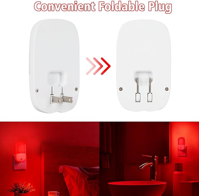 echosari 670nm Red Light Night Light for Sleep, 2 Pack Red Night Lights with Dusk to Dawn Sensor, LED Night Light Plug into Wall for Baby Nursery Kids Adults Bathroom Bedroom