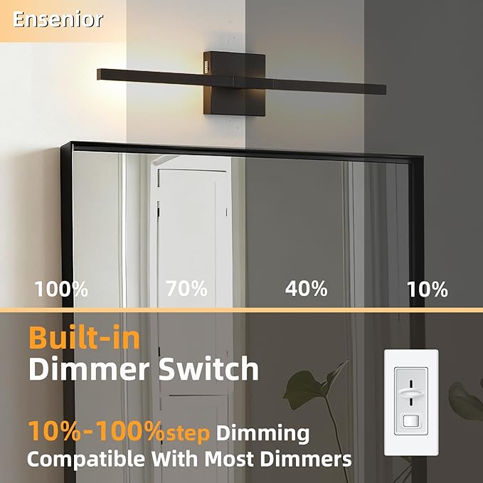Brushed Black Vanity Light 24 Inch Modern Bathroom Light Fixtures 16W Wall Vanity Lamp Over Mirror, Dimmable 5CCT LED Wall Sconce for Bedroom Cabinets
