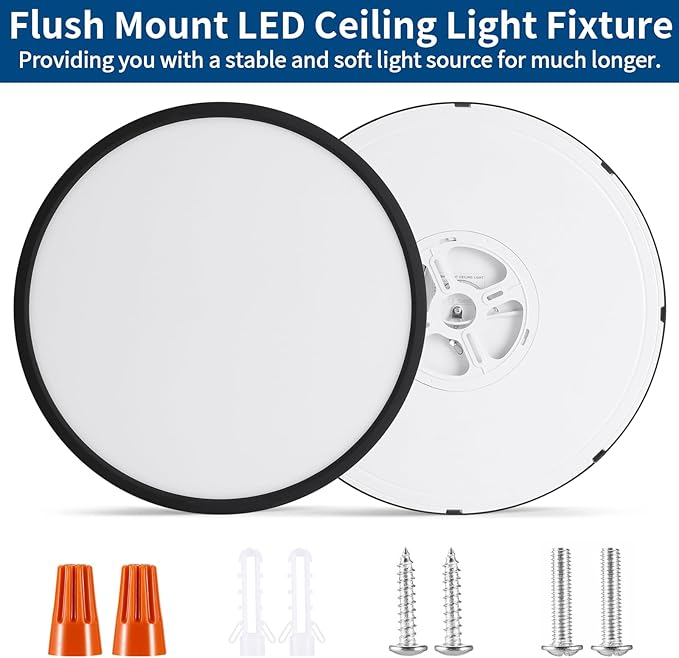 Modern 16'' Led Ceiling Light Fixture, Ultra Thin Flush Mount, Dimmable & 3000K/4500K/6000K Selectable, 28W 2800LM, Black, for Bedroom, Kitchen, Dining Room, Living Room, Home Office, Hallway