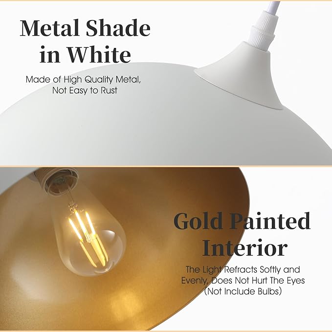 White Pendant Light 2 Pack, 11.8" Farmhouse Pendant Lights Adjustable Height, Modern Pendant Lighting for Kitchen Island Dining Room Bedroom