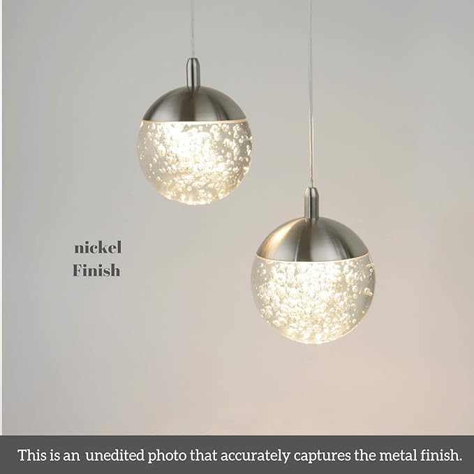 contec development Galaxy 3 Mini Pendant Crystall Ball Lighting Nickel - LED Hanging Light Fixture: Kitchen Island, Bar, Foyer - Cluster Pendants - Dimmable, Adjustable Wire, Lamp Bulb Included