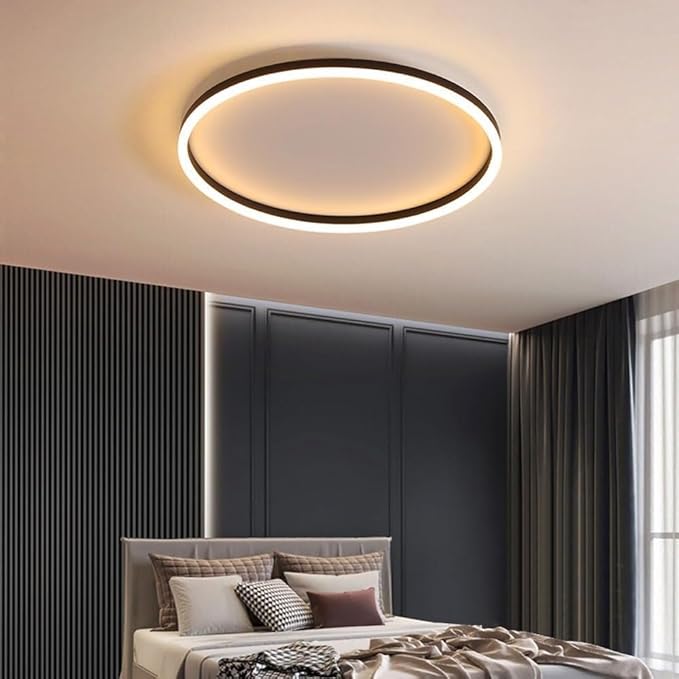 Minimalist Style Black Circle Close to Ceiling Lamp, Adjustable Warm Light/Neutral Light/White Light, Ultra-Thin 2.36in, Ideal for Small Spaces, Balcony, Porch, and Laundry Room Lighting
