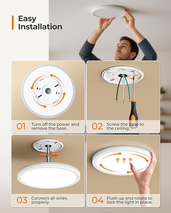 Matane LED Flush Mount Ceiling Light Fixture with Night Light, 1800LM 3000K/4000K/5000K Selectable, Dimmable Low Profile Ceiling Light for Kitchen Bedroom Hallway, 8.7inch Round White