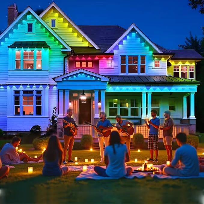 124FT Permanent Outdoor string Lights, Smart RGB Color-Changing Eaves Lights with 72 LED, IP67 Waterproof Exterior Lights, App Control for House Roof & Trim, DIY Modes for Christmas Holidays Lighting