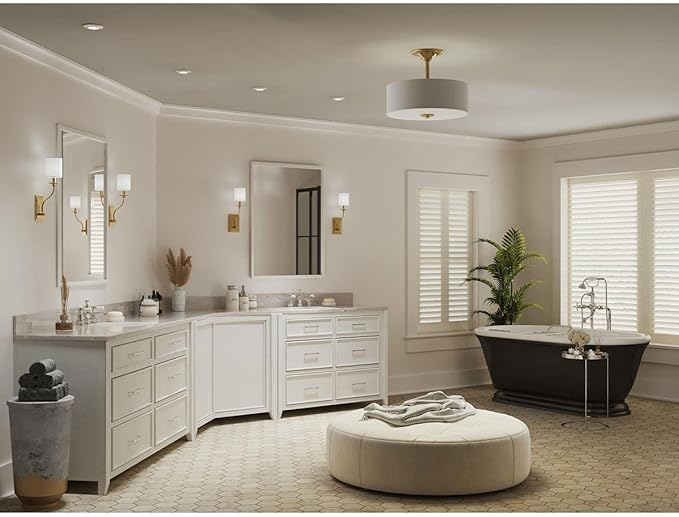 Inspire Collection 2-Light Summer Linen Shades New Traditional Semi-Flush Light Satin Brass