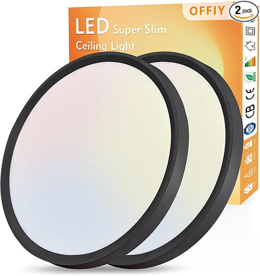 2PK 15.8 Inch Led Ceiling Light Flush Mount, 32W, 3480LM, 3000K/4000K/6000K CCT Selectable Super Slim LED Ceiling Light, Low Profile Round Flat Panel Fixture for Hallway, Bedroom,Kitchen ect