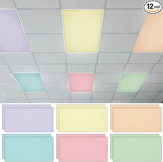 QOUBAI 12PCS Fluorescent Light Covers, 4 x 2 Feet Magnetic Light Cover Fluorescent Lights Shade Panel Positive Inspirational Ceiling Lights Filters for Office Classroom Home Drop Ceiling Pastel