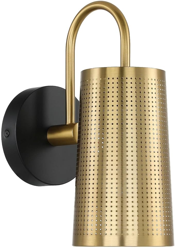 XiNBEi Lighting Wall Sconce Black Gold Bathroom Light Fixture with Cone Iron Shade, Modern Hardwired Sconce Lights Indoor Wall Lamp for Bedroom Bathroom Hallway XB-W430-BS