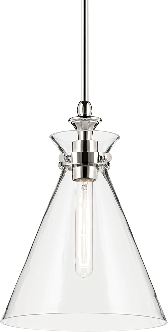 Kichler Laria 1-Light Pendant, Updated Traditional Light, Sloped Ceiling Compatible, for Kitchen with Clear Glass in Polished Nickel (14.5" x 10.5"), 52774PNCLR