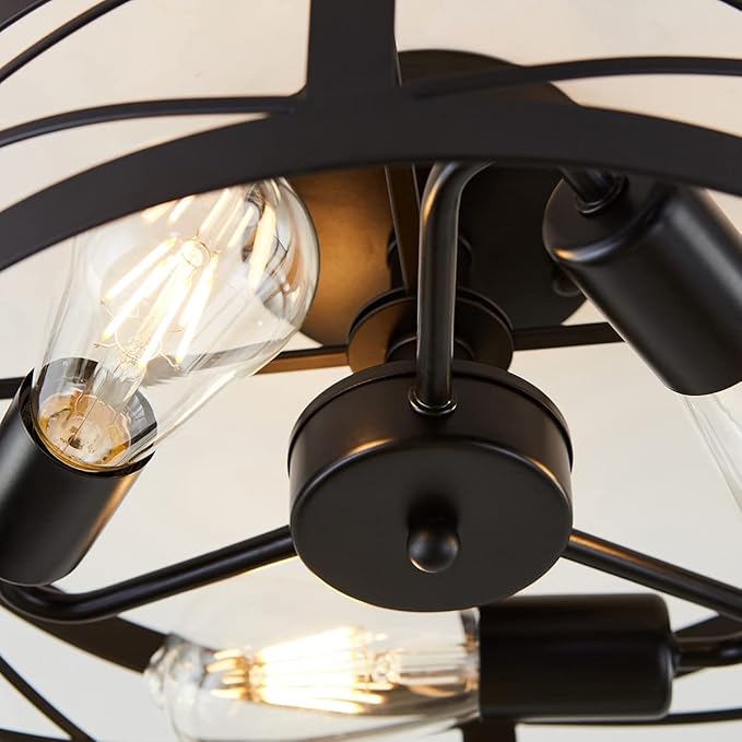 Rustic Industrial 3-Light Semi-Flush Mount Ceiling Light 13" Matte Black Round Lighting Fixtures for Kitchen Island Dining Room Bedroom Farmhouse Foyer Hallway Front Door